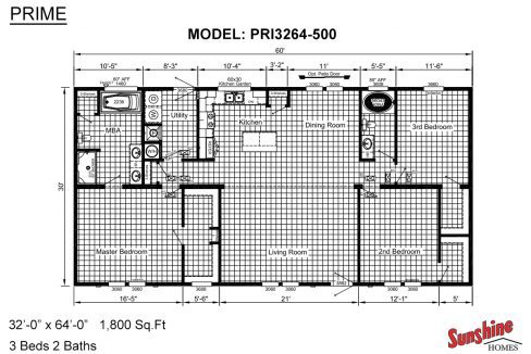 Sunshine Homes Prime Manufactured Home PRI3264-500 floor plan